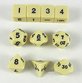 Opaque Polyhedral Dice 10pc Cube: Ivory/Black