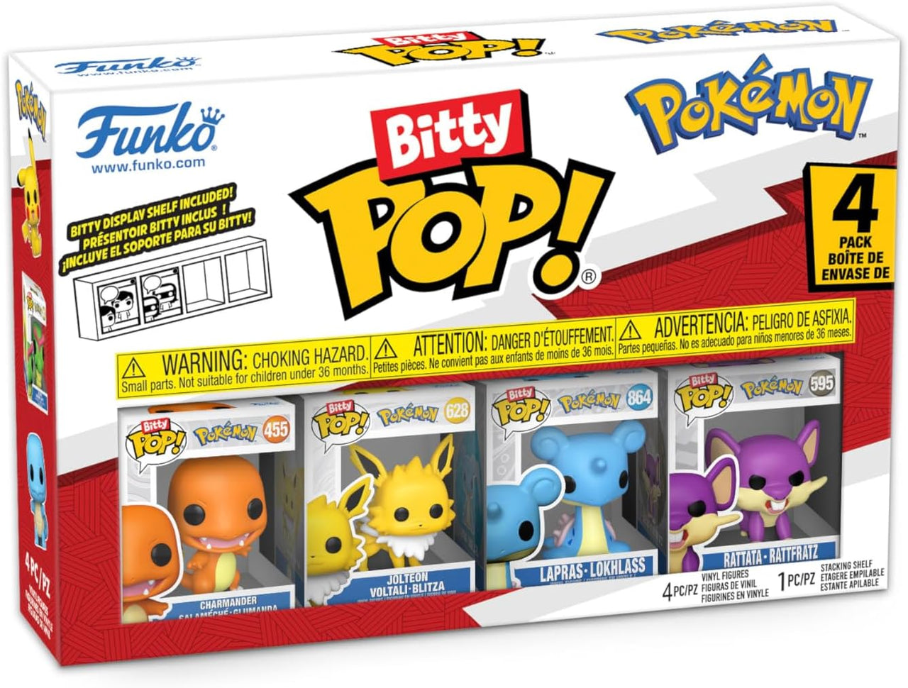 Funko Pop! Bitty: Pokemon - Charmander, Jolteon, Lapras, et Rattata