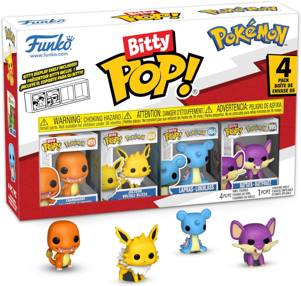 Funko Pop! Bitty: Pokemon - Charmander, Jolteon, Lapras, et Rattata
