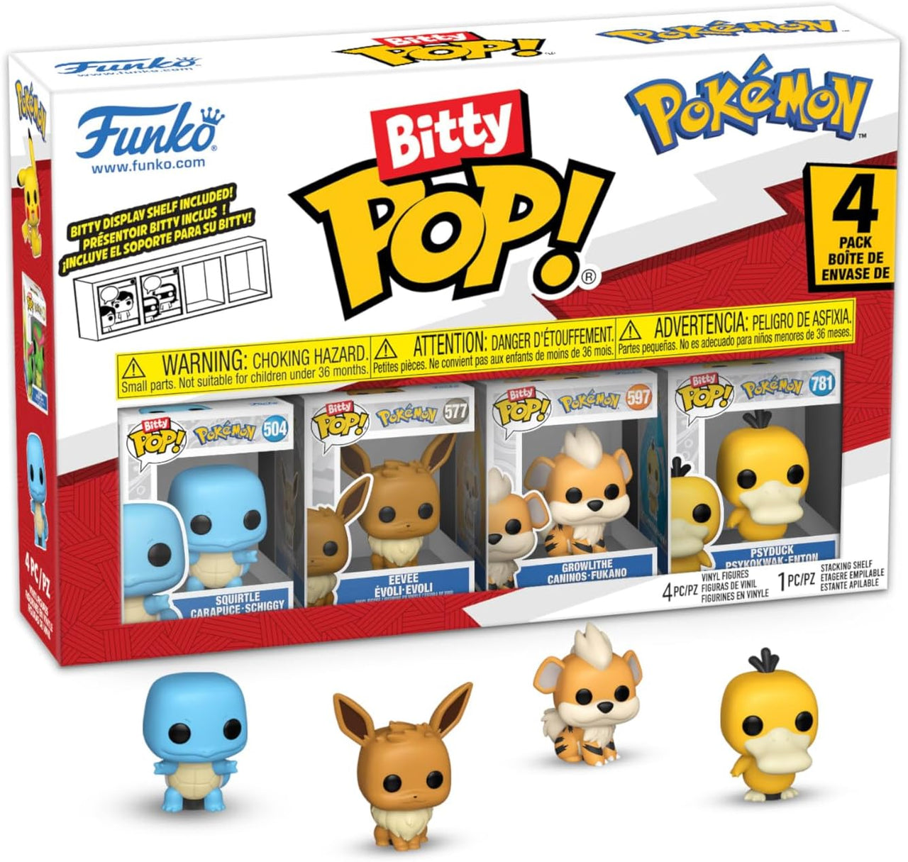 Funko Pop! Bitty: Pokemon - Squirtle, Eevee, Growlithe, et Psyduck