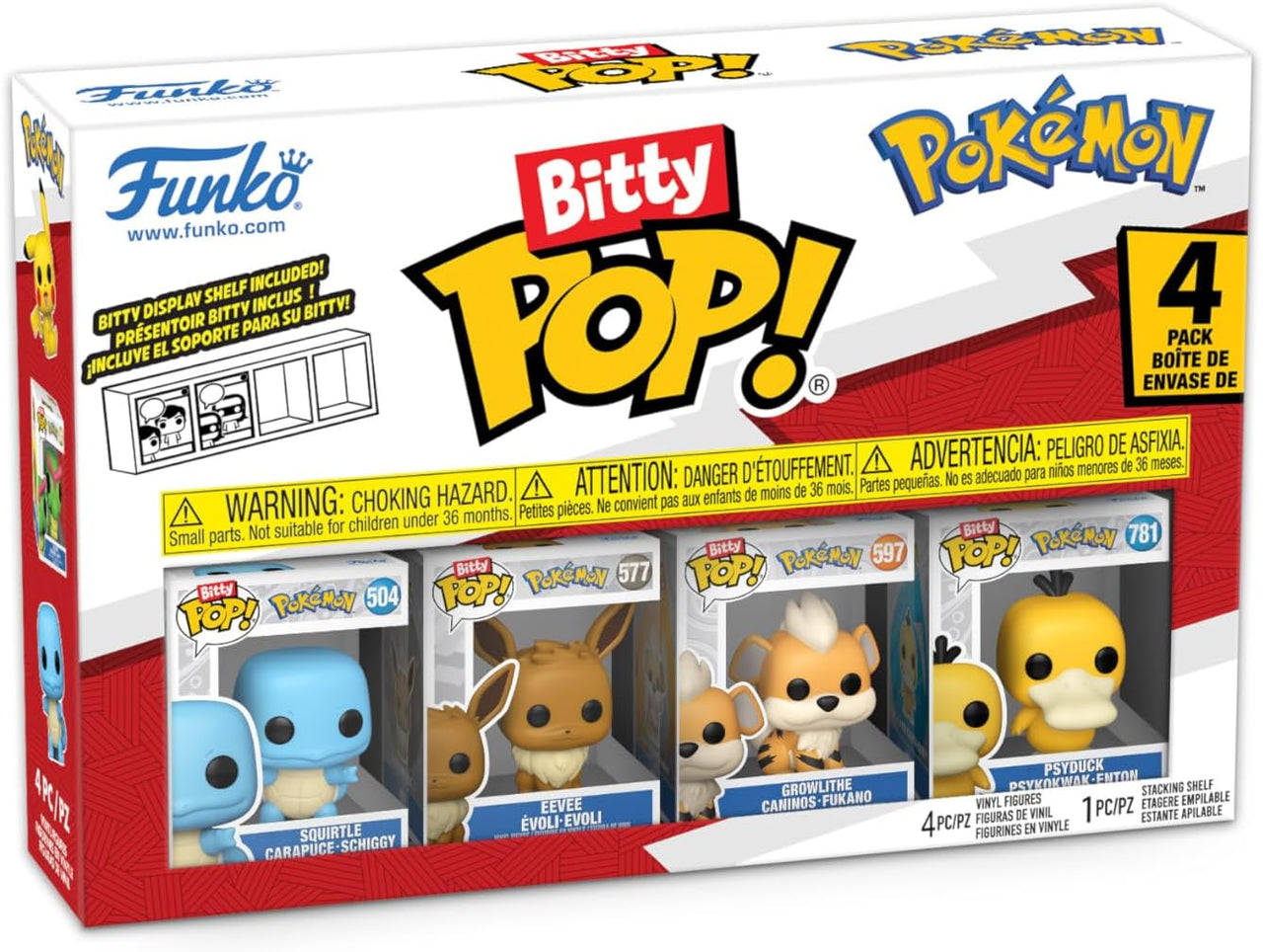 Funko Pop! Bitty: Pokemon - Squirtle, Eevee, Growlithe, et Psyduck