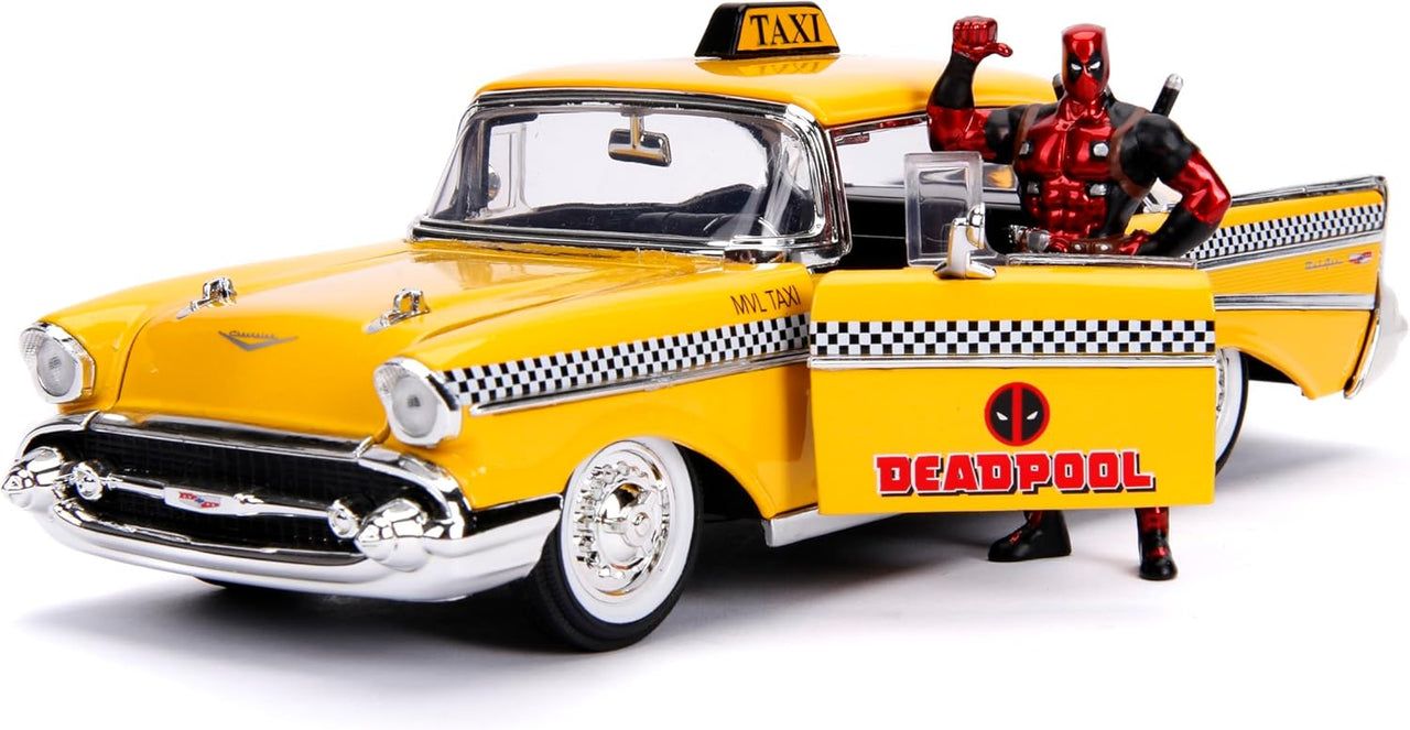 1:24 Chevrolet Bel Air Taxi Yellow with Deadpool Die-cast Figure