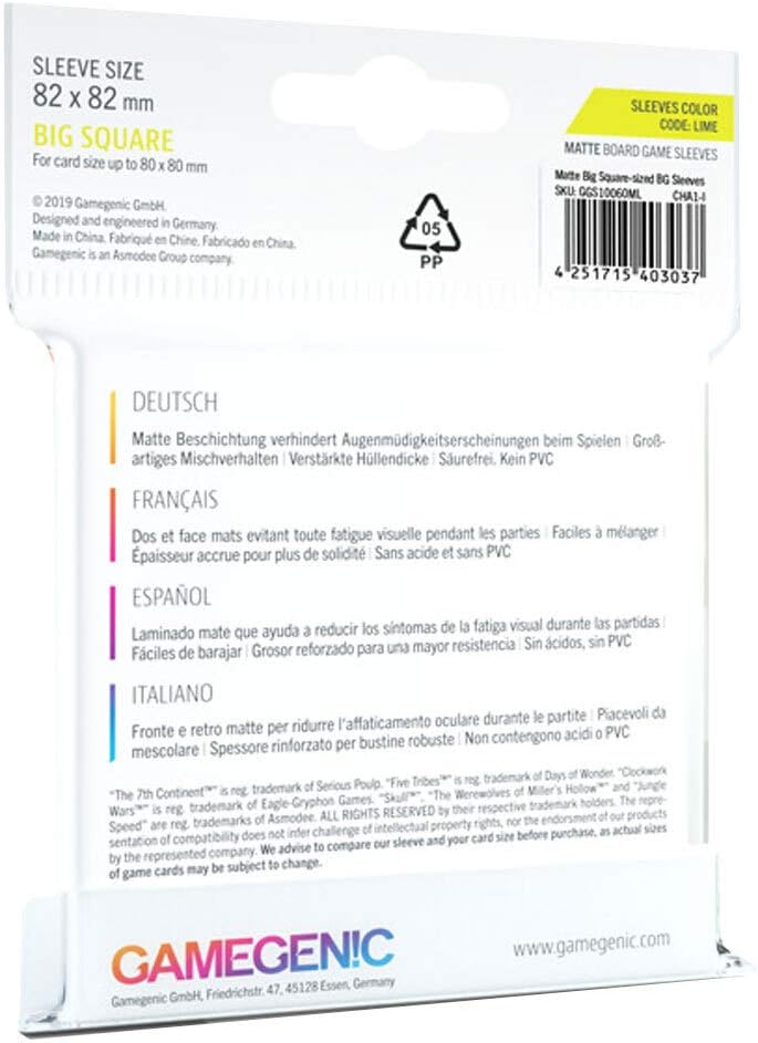Gamegenic Board Game Sleeves Matte Big Square 80 X 80 mm (50 sleeves)