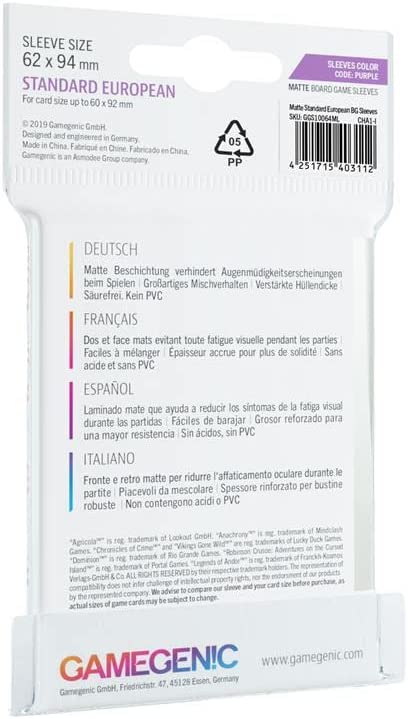 Gamegenic Board Game Sleeves Matte Standard European (50 sleeves)