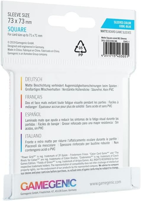 Gamegenic Board Game Sleeves Matte Square 71 X 71 mm (50 sleeves)