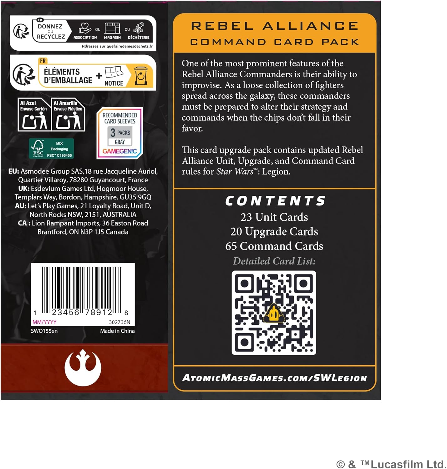 Commander Card Back Star Wars: Legion: Rebel Alliance Command Card Pack (EN)