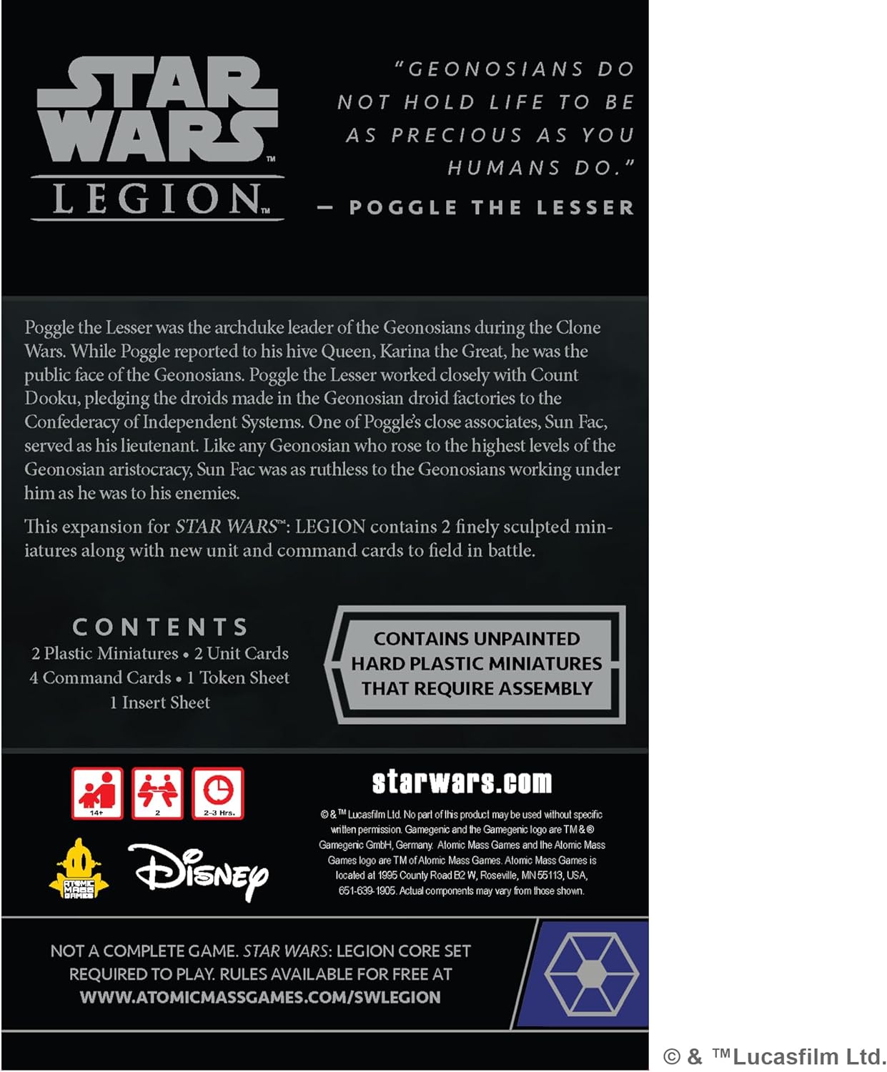 Star Wars Legion Sun Fac & Poggle The Lesser Commander Expansion