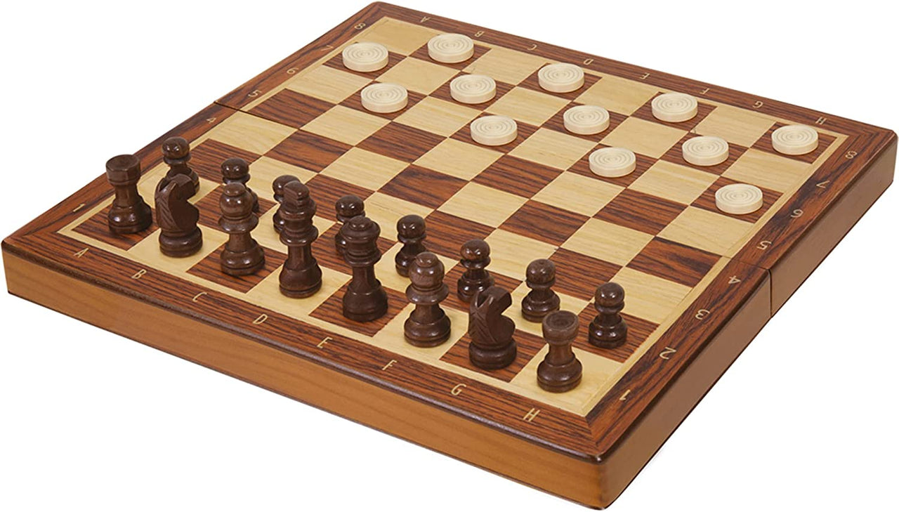 Jeu d'Échecs et de Dames en Bois - Version Pliante (ML)