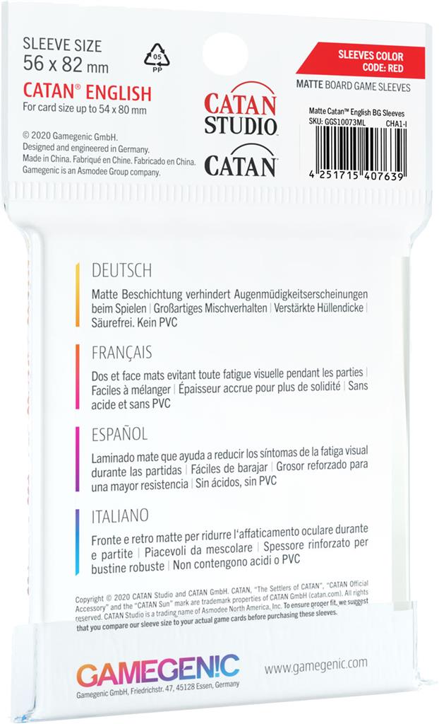 catan card sleeve size Gamegenic Board Game Sleeves Matte Catan 54 x 80mm (60 sleeves)
