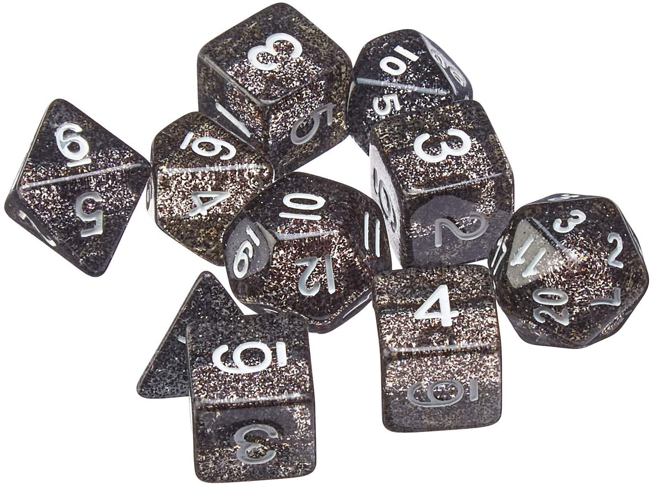 Glitter Polyhedral Dice 10pc : Black