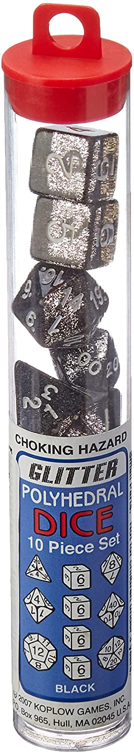 Glitter Polyhedral Dice 10pc : Black