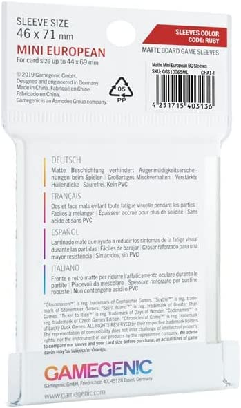 Gamegenic Board Game Sleeves Matte Mini European 44 x 69mm (50 sleeves)