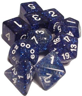 Glitter Polyhedral Dice 10pc : Blue (hook top tube)
