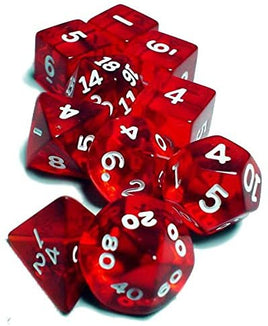 Transparent Polyhedral Dice 10pc : Red (hook top tube)